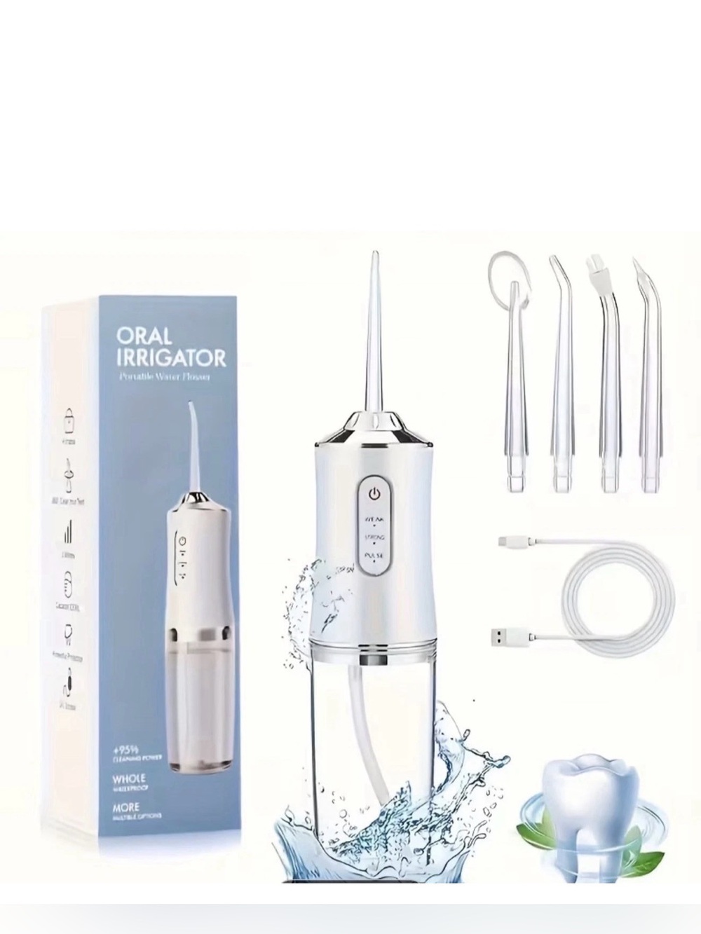 NEW Portable Oral Irrigator Water Flosser Cordless Rechargeable 3 Settings White